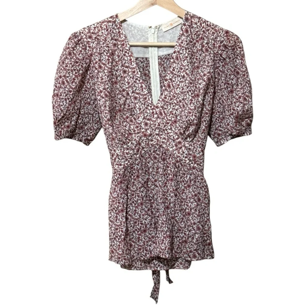 EUC - Tory Burch Floral Print Tie Waist Blouse - Size 2